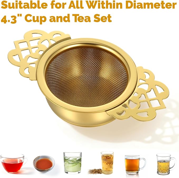 8 Pack Tea Strainer Bowl, 304 Stainless Steel Tea Drain Strainer Tea Filter Mesh Tea Drip Bowls Teapot Strainers With Petal Handles Tea Divider for 2.5-4 Inch Cup Mouth (silver, gold)