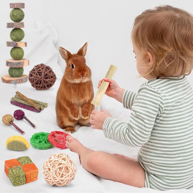 Bunny Toys for Rabbits Hamster/Guinea Pig Toys Natural Timothy Hay Sticks