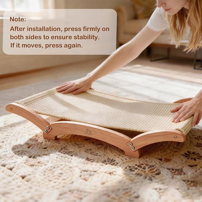 Extra-Large Sisal Cat Scratcher Bed for Indoor Cats, Cat Scratching Post with Hammock Nartural Sisal Scratch Pad for Large Cats Scratcher Lounge Chair, Wooden Cat Furniture (Nartural)
