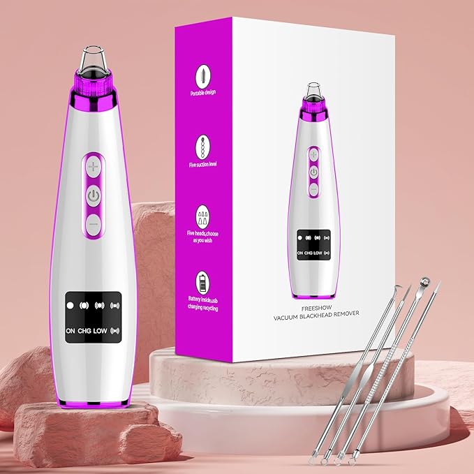 Blackhead Remover Pore Vacuum, Blackhead Vacuum, Facial Pore Cleaner with 5 Adjustable Suction Levels, 5 Probes, USB Rechargeable Pore Cleaner, Electric Comedone Whitehead Extractor Tools Kit