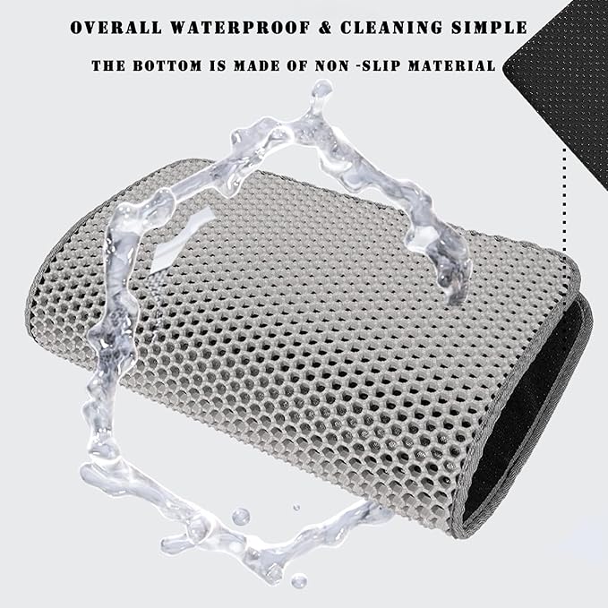 HCY&WLD Cat Litter Mat, Double Layer Cat Litter Box Mat (24x18 Inch, Gray) | Waterproof Urine-Proof Non-Slip Litter Trapping Mat, Soft on Kitty Paws, Scratch-Resistant, Scatter Control, Easy to Clean