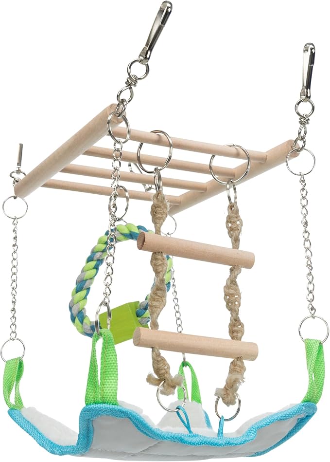 Trixie Small Animal Suspension Bridge, Hanging Cage Accessory with Hammock and Climbing Toys - Ladder and Ring, Ideal for Rats, Ferrets, Guinea Pigs, Mice