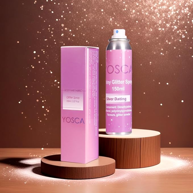 Yosca 150ML Body Glitter Spray, Diamond Silver Shiny Glitter Spray for Hair Body Clothes, Quick-Drying Long-Lasting Glitter Hairspray Shimmer Powder for Festival Concert Party Stage Rave Accessories