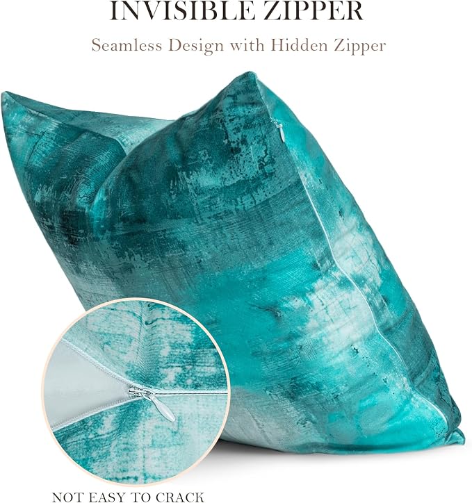 Teal Abstract Throw Pillow Covers 20x20 Set of 4 | Turquoise & Grey Modern‑Art Cushion Covers, aesthetic accent pillowcases for sofa, bedroom & chair.