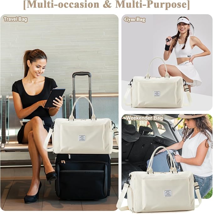 Travel Duffel Bag, Carry On Overnight Weekender Bags for Women | Travel Bag with Wet Pocket & Trolley Sleeve, For Spirit Airlines 18x14x8 Personal Item Bag