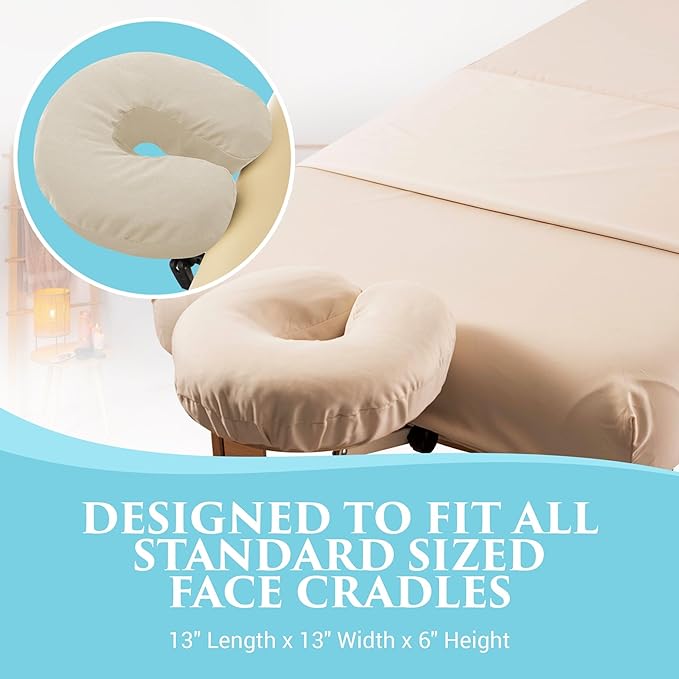 Deluxe Flannel Face Cradle Covers by NRG - 100% Brushed Cotton Face Rest Covers - Protect Your Massage Table Face Cradle - Adds Warmth and Comfort - 13" x 13" x 6" - 200 Thread Count - Color Natural
