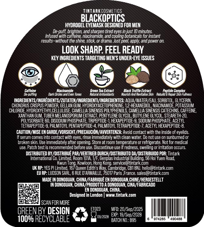 Black Optics Hydrogel Eye Patches 28 Pairs, 15-Min Revitalizing Eye Masks with Caffeine Peptides Black Truffle, Reduce Puffy Eyes Dark Circles & Wrinkles, Luxury Spa Gifts for Men & Women