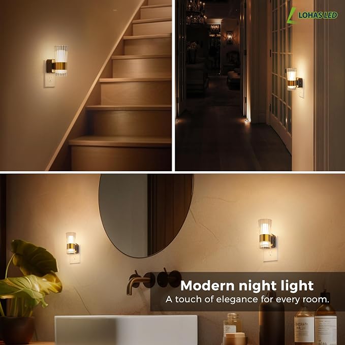 L LOHAS LED Night Light Night Lights Plug into Wall 3000K Soft Warm 0-100LM | Adjustable Modern Night Lights, Automatic Nightlights Pulg in with Dusk to Dawn Sensor for Rooms Bathroom Hallway Decor