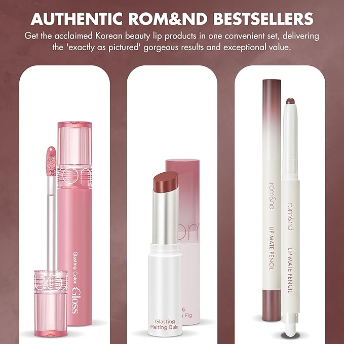 rom&nd Volume Hack Trio Sweet Fig Set | Korean Lip Combo for Plump, Hydrated & Glossy Lips | 3-in-1 Kit