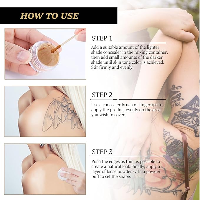 Tattoo Cover Up, Invisible Waterproof Concealer,Long Lasting Professional Skin Makeup Concealer Kit for Body Leg Tattoo,Gift for Men and Women,2 Colors