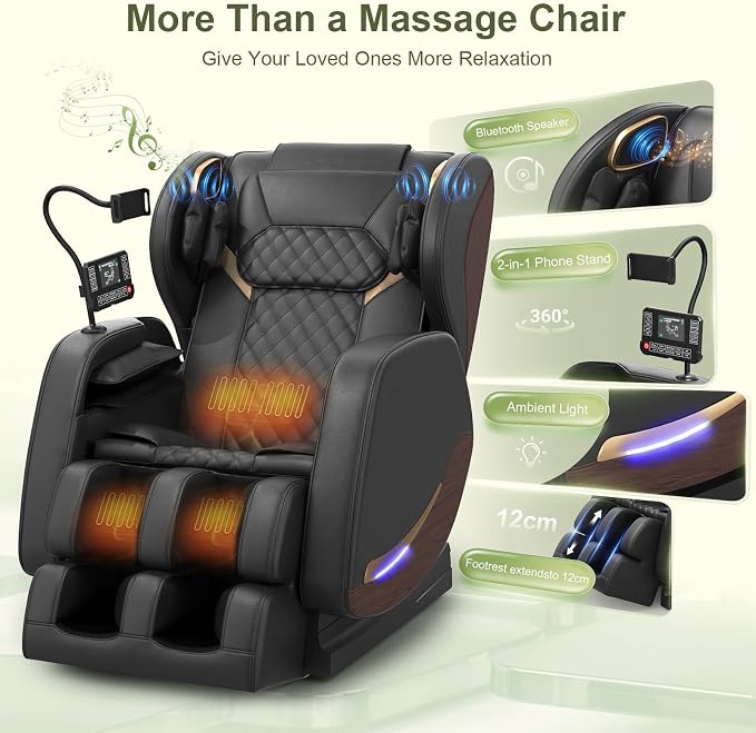 2026 Massage Chair Full Body, Zero Gravity Massage Chair Recliner with 14 Fixed Rollers, 8 Airbags, Foot Massage, Lumbar Heating, Touch Screen, Bluetooth Speaker & Ambient lighting for Lover, Parents