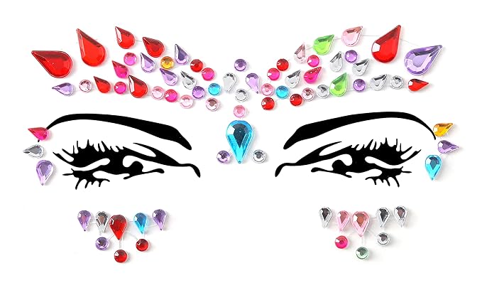 Face Gems Adhesive Glitter Jewel Tattoo Sticker Festival Gems Rave Party Body Make Up (6 PCS MULTI COLORS)