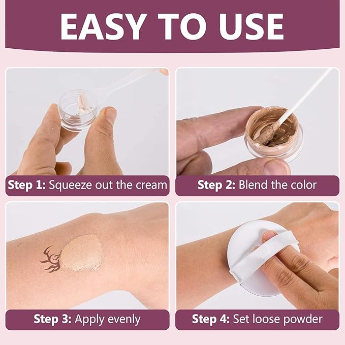 Tattoo Cover Up Makeup Waterproof, 2 Colors Tattoo Concealer, Invisible Tattoo Cover Up, Suitable for Tattoos Scars and Spots, for All Skin Types