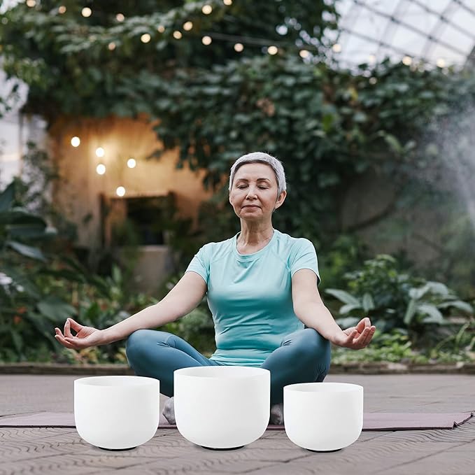 FMTY 7inch 8inch 9inch Crystal singing bowls set sound bowl for healing Mindfulness, Meditation, Yoga, Spiritual and Body Healing Chakra Bowl (D+F+C)