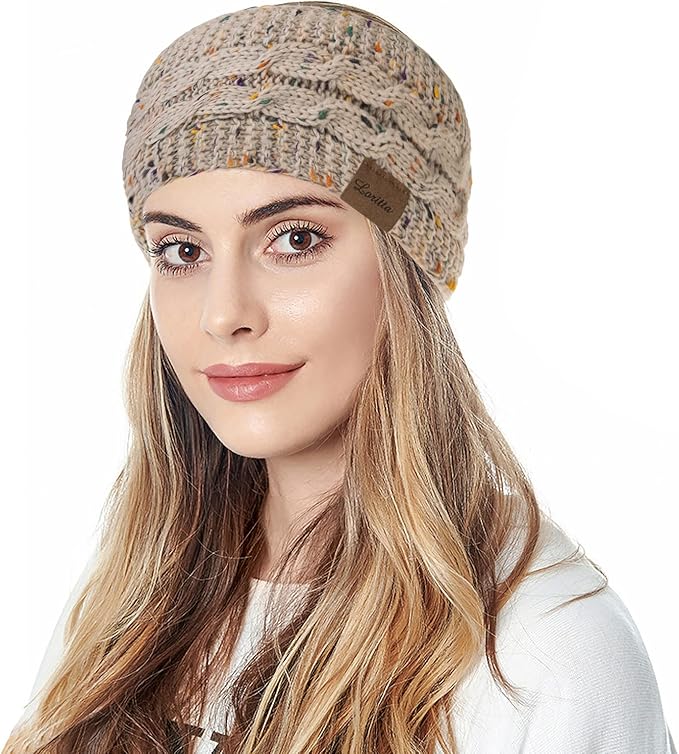 Loritta 2 Pack Headbands for Women Winter Warm Cable Knit Ear Warmer Thick Head Wrap Fuzzy Fleece Lined Gifts