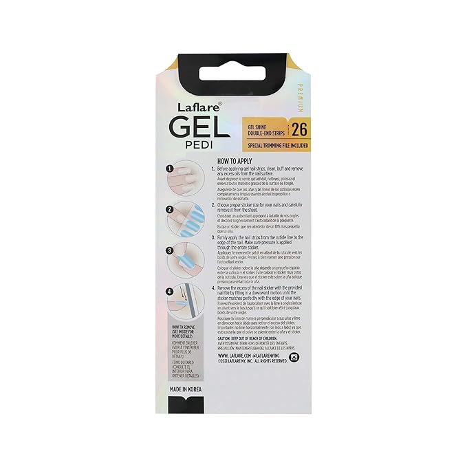 Laflare Gel Pedi Strips, Adhesive Gel Toenail Full Wrap Art Decals Polish Stickers with 26 pcs Double-End Strips Glitter False Toe Nails Including Trimming File (P003, 1)