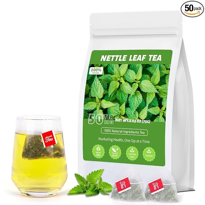 Nettle Leaf Tea, 50 Count, Dried Nettle Leaves, Caffeine-Free Herbal Tea | Dried nettle leaves, pyramid sachets, sugar & caffeine free, nightly relaxation, easy brewing