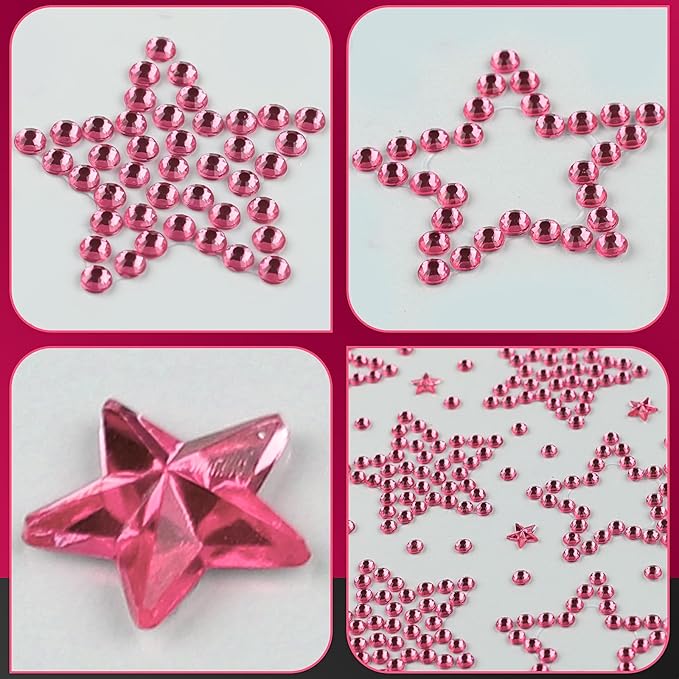 3 Sheers Acrylic Star Gems Stickers Star Self Adhesive Rhinestones Sticker Pink Face Jewels Stick On Eye Nail Body Crystal Pearls Jewels Sticker Decorative Stickers for Independence Day Make Up