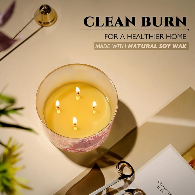 HomeLights Coral Paradise Scented Candles | 18oz Soy Candles Bohemian Natural Textures 4-Wick Large Candle Jars | Ideal Candle Gifts for Events, Home Decor Stress, Relief & Relaxation