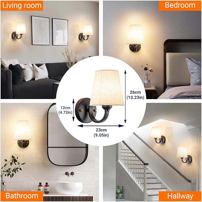 YHCDLAMP Peel and Stick Wall Sconces, No Drilling Stick On Wall Sconce, Wireless Battery Operated Wall Lights, Adhesive Wall Lamp with 10000mAh Battery Bulb for Bedroom Living Room Decor