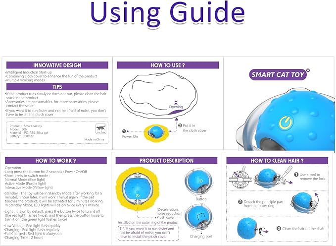 Giociv Interactive Cat Toys Ball Fast Rolling in Pouch, Motion Activate Chirping Cat Toy Hide and Seek Mouse Catching Game (Blue)