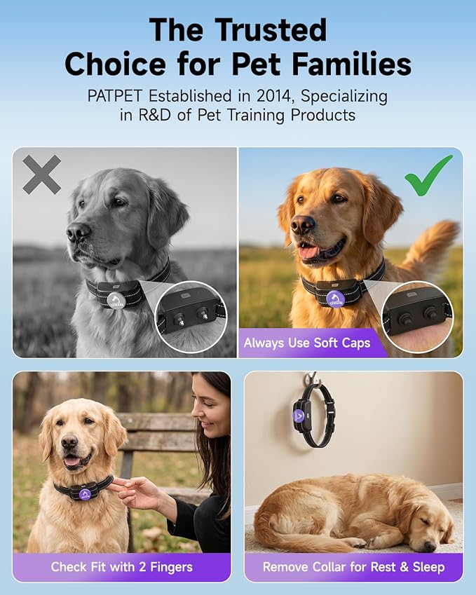PATPET Dog Training Collar Dog Shock Collar with Remote - 3 Training Modes, Beep, Vibration and Shock, Up to 1000 ft Remote Range, Rainproof for Small Medium Large Dogs | 1000Ft Waterproof Shock Collar for Dogs, 3 Training Modes(Beep,Vibration,Shock) f...