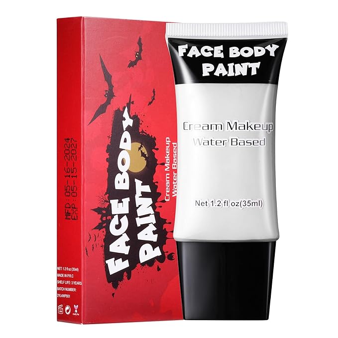CCbeauty Clown White Face Paint, Cream Face Painting Kit, Professional Water Based Body Paint, Full Coverage Foundation Makeup, Halloween SFX Makeup For Joker Skeleton Ghost Zombie Vampire Cosplay