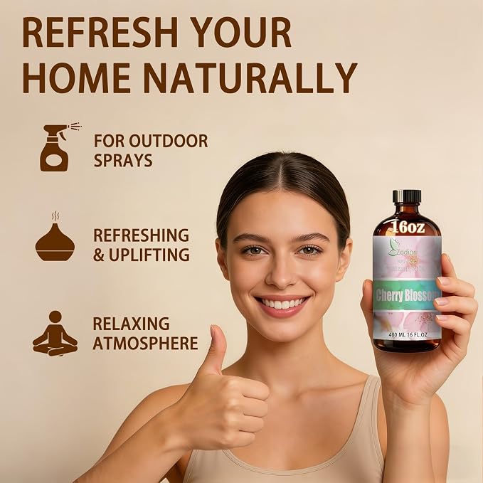 Cherry Blossom Essential Oil for Diffuser, 16 Fl Oz(480ml) | Candle Making, Soap Making, aroma, Strong Scent, Pure, Natural, Home Fragrance, Massage, Large Bottle