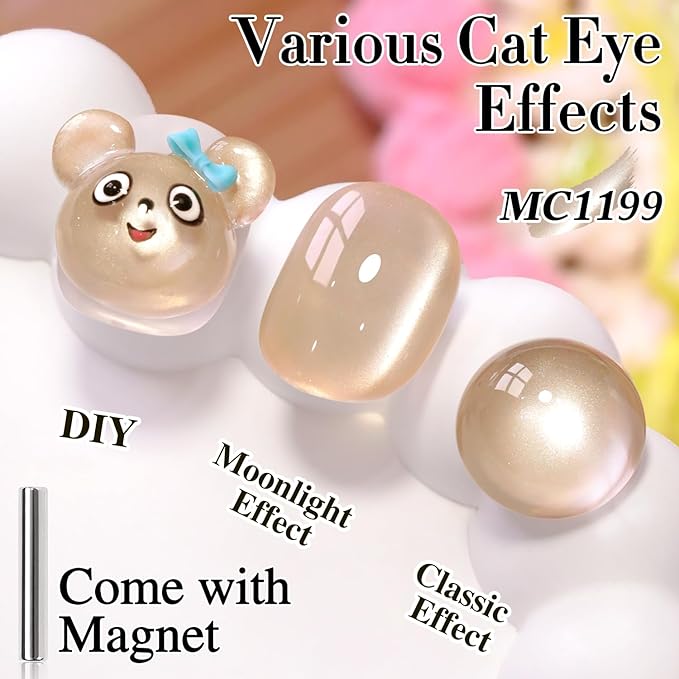 Double Rhythm 15ML Jelly Glass Cat Eye Gel Polish with Magnet Holographic Glitter Shimmer Translucent Sheer Color Salon Soak Off Magnetic Nail at Home (Pale Nude-MC1199)