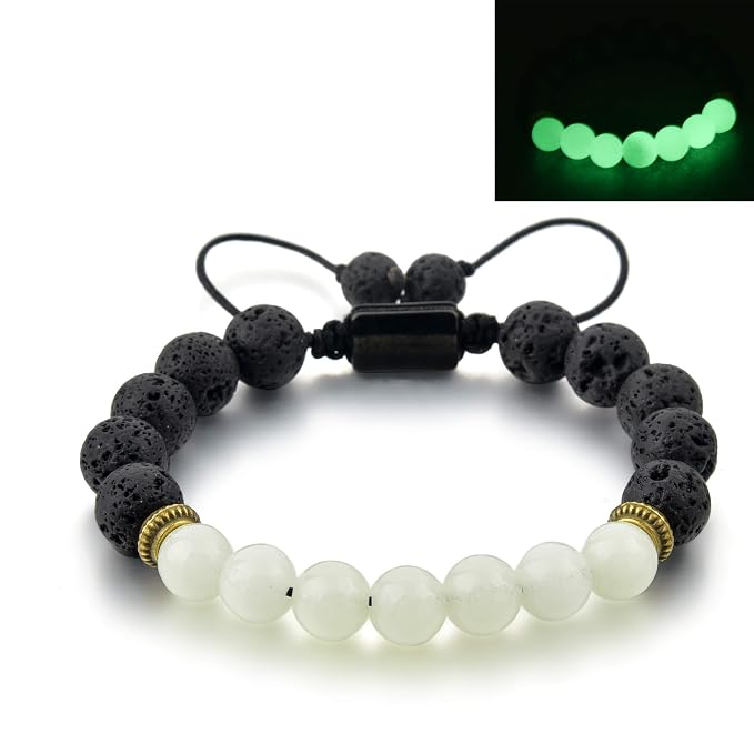 Green Glowing Stone & Lava Rock Beaded Adjustable Bracelet for Women & Kids Essential Oil Diffuser for Aromatherapy Ideal for Anti-Stress Anti-Anxiety (Upgraded Adjustable Anti-Loose System)