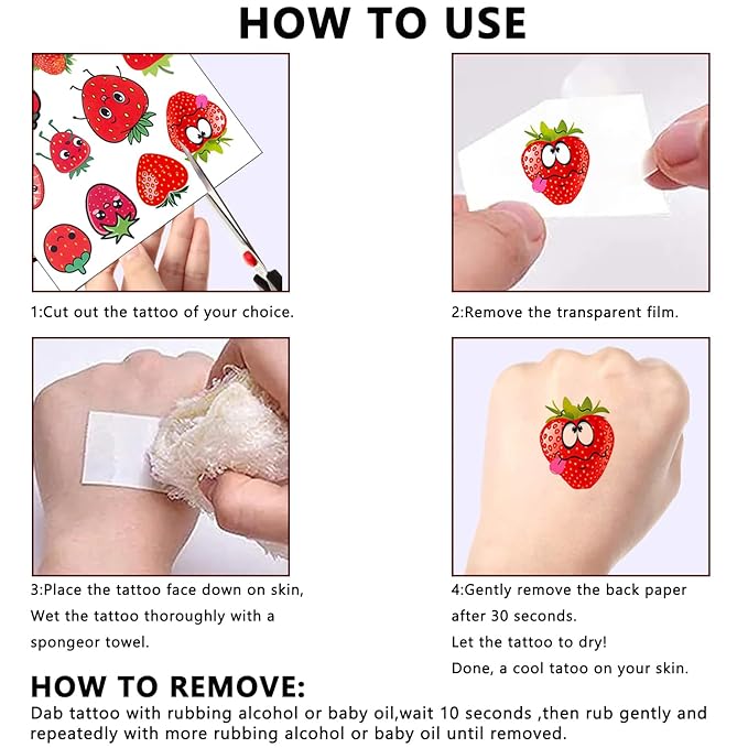 12 Sheets Strawberry Temporary Tattoos for Kids, Berry First Birthday Party Supplies Decorations Cute Fake Tattoos Strawberry Party Favors for Boys Girls Strawberry Theme Gifts Goodie Bags Stuffers