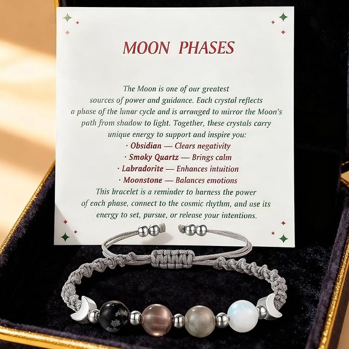 Moon Phase Bracelet for Women Crystal Healing Bracelet Natural Moonstone Beaded Bracelets Meditation Relaxation Friendship Bracelets Valentine Jewelry Gifts