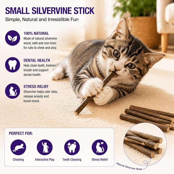 LOS ANDES Cat Silvervine Sticks & Chew Rope Toys Set with Catnip, Stress Relief Cat Toy, Interactive Teeth Cleaning Toys for Indoor Cats & Kittens