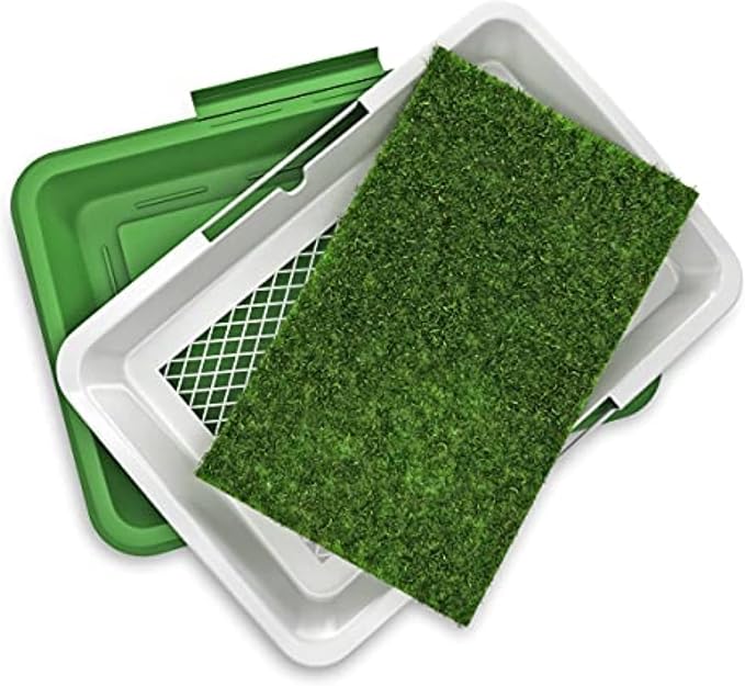 Artificial Grass Pee Pad Set for Dogs (Synthetic Plastic Grass) - Reusable Puppy Essential for Potty Training Small Pets Indoors and Outdoors by PETMAKER (Green)