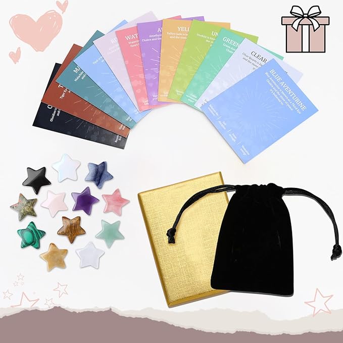 DUQGUHO Star Crystals and Healing Stones 1 inch Star Crystal Ornaments Set Energy Balancing Gemstones Meditation Polished Stone Christmas Ornaments Crystal Gifts for Women 12PCS
