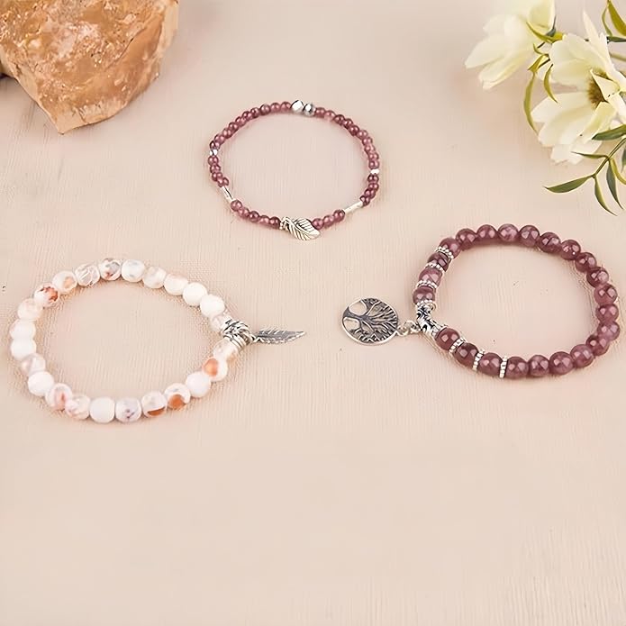 Jardme Healing Crystal Bracelets for Women, 8mm Beaded Natural Stone Stretch Chakra Bracelets Tree of Life Bracelet Jewelry Gifts for Women
