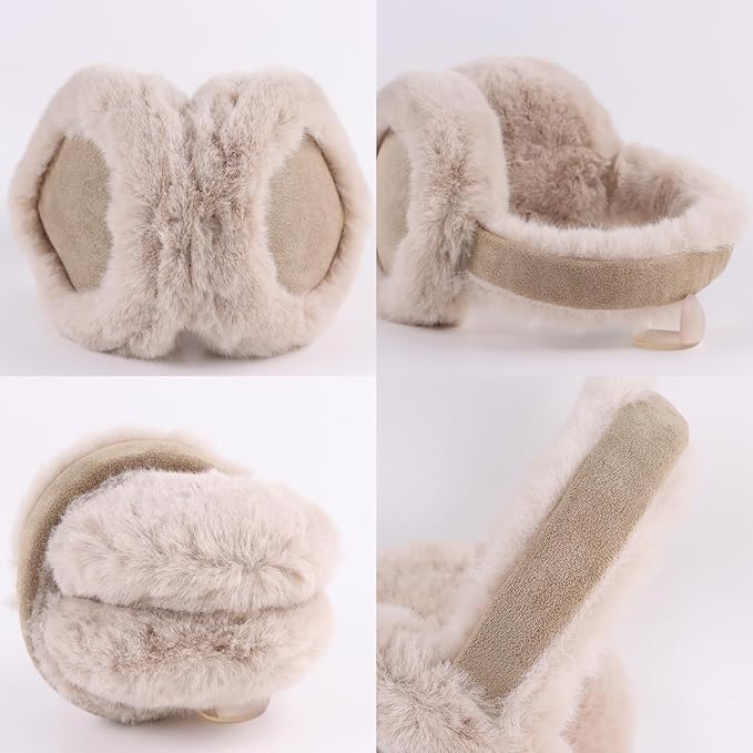Zsedrut Winter Women Earmuff Foldable Ear Warmer Fluffy Ear Cover Warm Outdoor