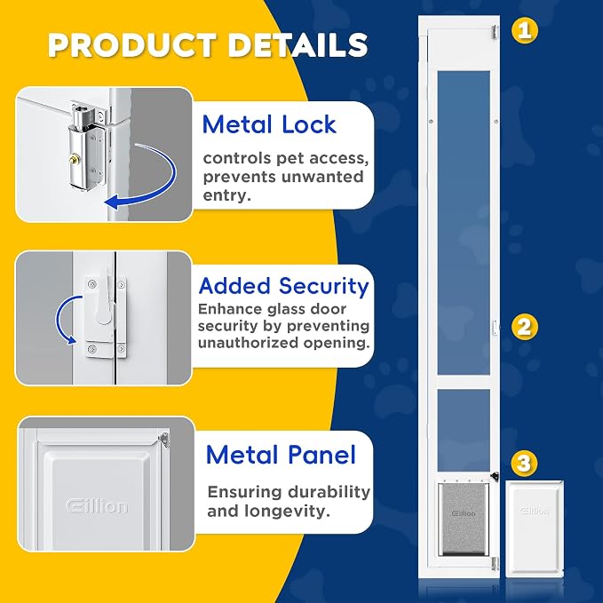 Medium Dog Door for Sliding Glass Doors, 91 7/16" to 96" Tall, 12.8" Wide, Aluminum Frame, Magnetic Seal, Perfect for Medium Pets Up to 40 lbs
