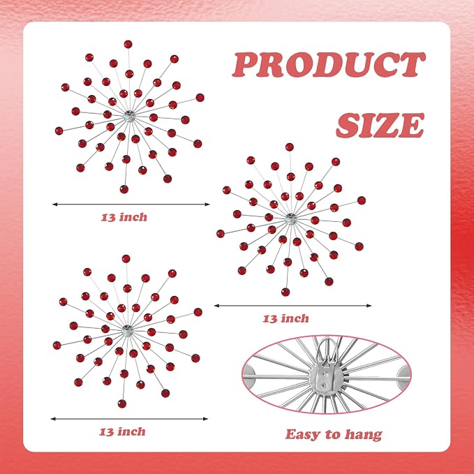 ZEXUIRU 3 Set Silver Starburst Wall Art for Home Decor Metal Bling Crystal Rhinestones Sunburst Wall Decor Sparkling Rhinestone Art Accent Silver - 13in