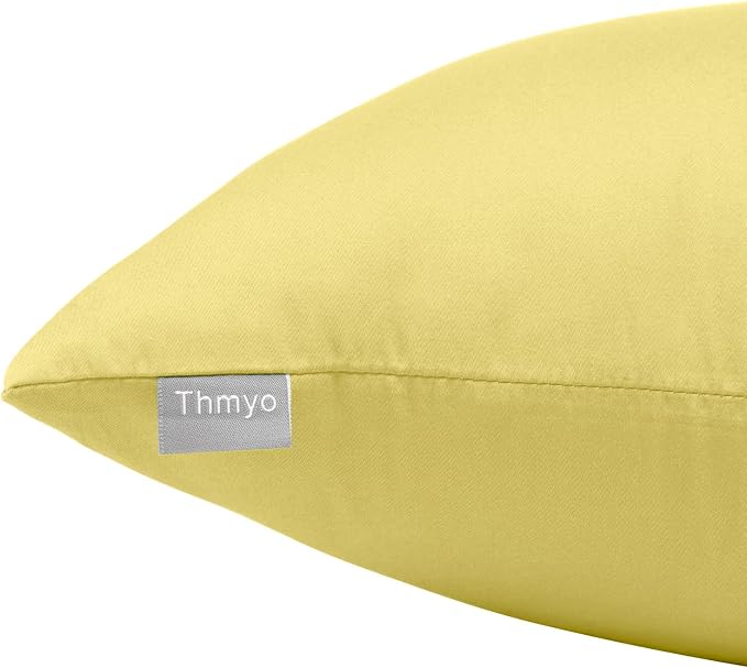 Thmyo 4-Pack 100% Cotton Comfortable Solid Decorative Throw Pillow Case, Square Cushion Cover Pillowcase Sublimation Blank Pillow Covers DIY Throw Pillowcase(18x18 inch/ 45x45cm,Light Yellow 2)