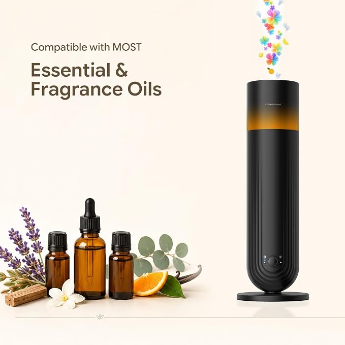 Airversa U1 Smart Tower Waterless Diffuser Starter Kit for Room, Black | 2x50ml Hotel Scent Fragrance Oil, Up to 1200 sq ft, App Control, Cold Air, 120mL, DC-12V/1A, Scent Air Machine, U1kit-2X50