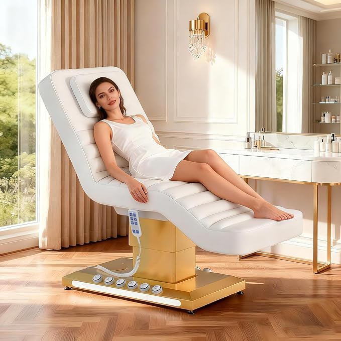 Professional Full Electrical Lift Massage Table for Esthetician with 5 Memory Foam, 3-Motors 200W Adjustable Tattoo Facial Beauty Bed with Remote Control for Podiatry Office Aesthetician