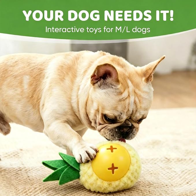Pineapple Dog Squeaky Treat Dispensing Toy, 8" Chew Toy