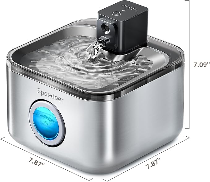 Wireless Cat Water Fountain Stainless Steel, 135oz/4L | Cordless Design, Motion Sensor, 4000mAh Battery Operated Pet Fountain, 3 Water Modes, 20dB Quiet Pump, Multi-Filtration