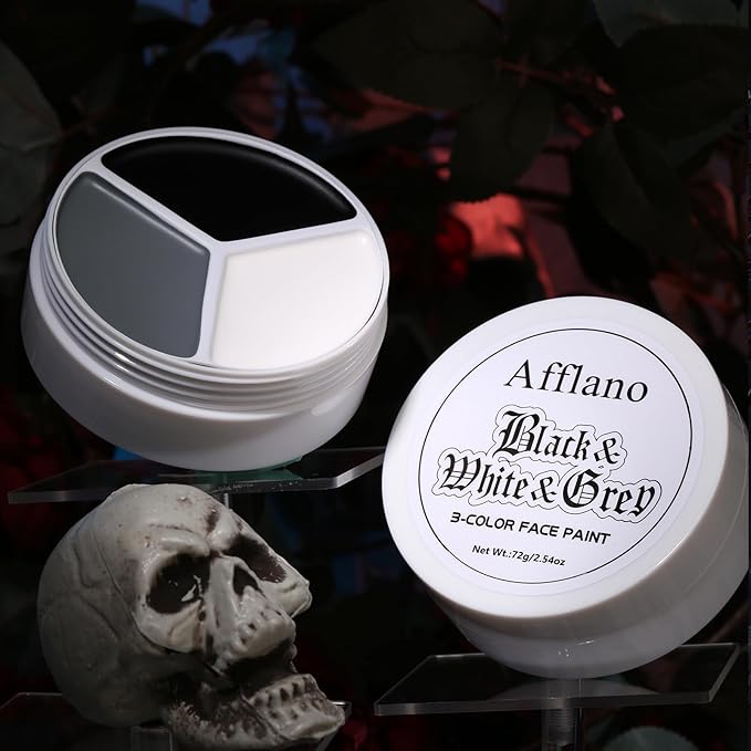 Black White Light Grey Face Body Paint, Creamblendable FacePaints for Halloween Skeleton,Skull,Zombie,Gothic Makeup,Clown Black White Makeup for Adults Kids, Body Paint Face Painting for SFX Cosplay