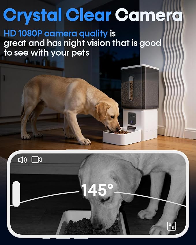 Automatic Dog Feeder Large Breed: 12L Big Capacity, HD 1080P Camera | 50 Cups/20-Day Food Capacity, 1 Mins Easy Setup & Use App, Anti-Jam 18mm Large Kibble