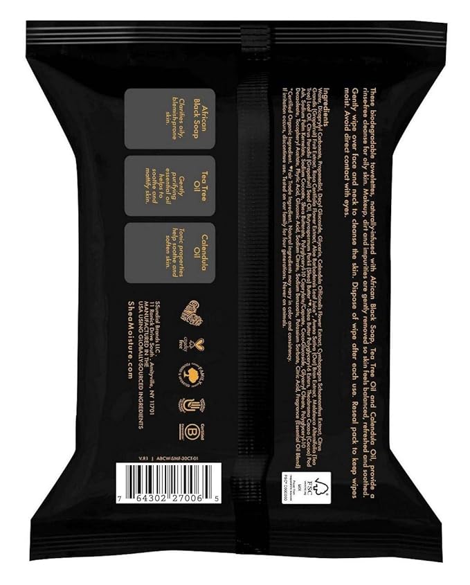 SHEA MOISTURE African Black Soap Facial Wipes 30 Count (3 Pieces)
