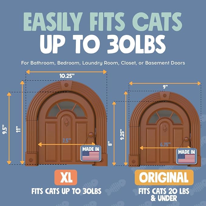 Purrfect Portal Meow Manor® Extra Large Interior Cat Door – No-Flap Pet Door for Interior Doors, Easy DIY Installation, Cat Door for Cats up to 30 lbs, Brown
