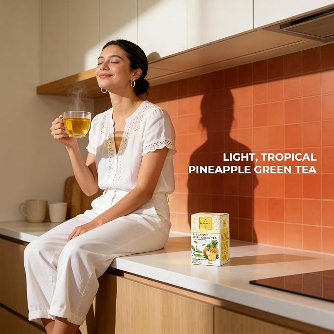Life Plus Style Gourmet La Granja Pinapple Green Tea Premium Unsweetened Naturally Caffeinated Hot or Iced No Sugar Tropical Pineapple Fruity Gift Green Tea Flavored Individually Wrapped 25 Tea Bags