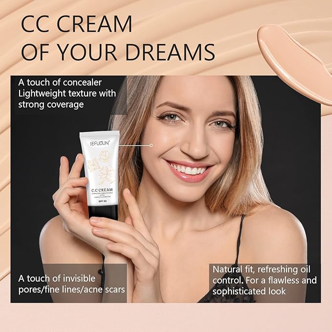 NIFEISHI CC Cream 2 Pack, Self Adjusting for Mature Skin, Super Active Foundation With SPF 50 for Face and Body Color Correcting